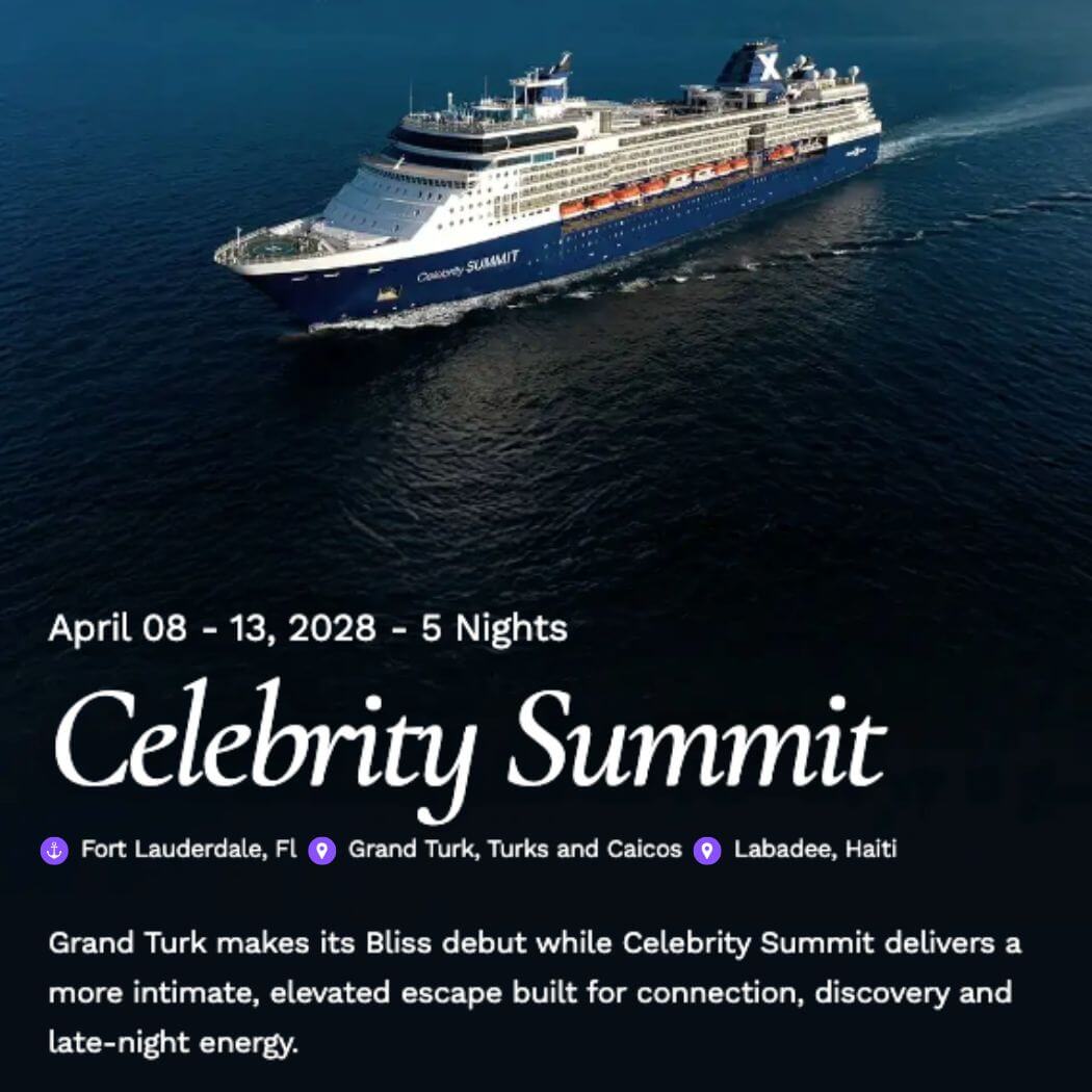 Bliss Celebrity Summit Cruise April 2028